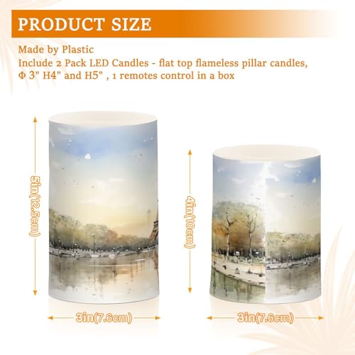 Image of Flickering Flameless Candles, Eiffel Tower Lake LED Candles with Remote Timer, Set of 2 Battery Operated Candle for Valentine Wedding Birthday