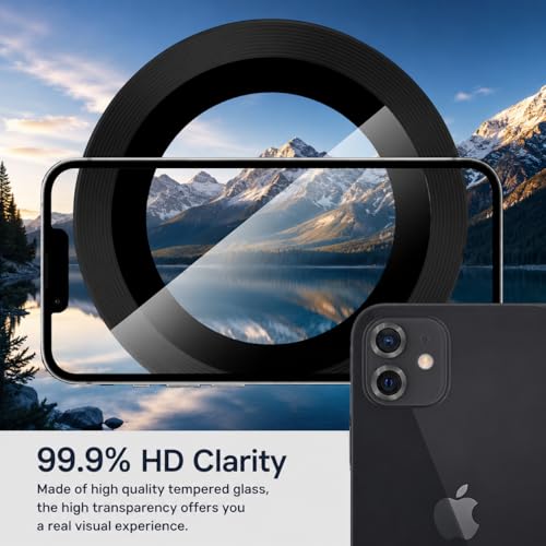 Image of MSESSE Camera Lens Protector Ring for iPhone 12, Blue, Tempered Glass, 9H Hardness, 3 Count