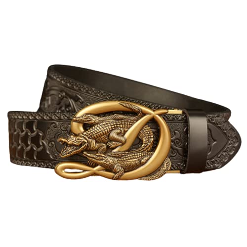 Men Ratchet Dress Belt - Crocodile Decor Automatic Buckle, Western Floral Embossed4