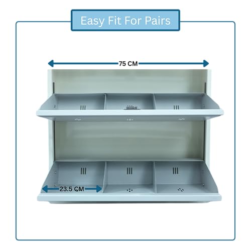 Image of 30 Inch Wide 4 Door Wall Mount Metal Shoe Rack | Fits Up to Size 12 Shoes | Dual Lock 2+2 Door Configuration (Pastel Blue, 4 Door)