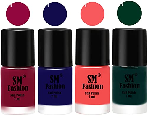 Image of Nail Polish Combo Set (Pack of 4) Quick Dry Gel Finish Nail Paint | Cherry Blossom,Dark Blue,Light Pink,Dark Green | 7 ml Each