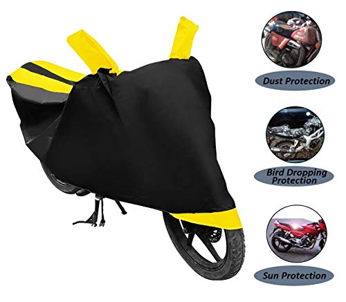 Image of Auto Hub Bike Cover Compatible with TVS Apache RTR 160 with Mirror Pocket, Dustproof, Heat Resistant, Triple Stitched, Apache 160 Bike Cover- Black, Yellow
