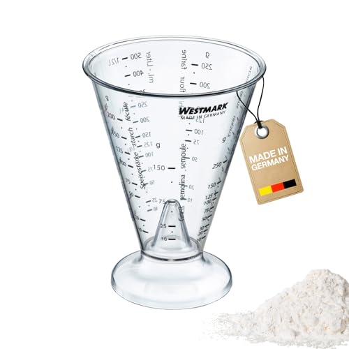 Westmark Messbecher mit Feinmesskegel, mehrsprachigen Messskalen und verschiedenen Maßeinheiten, Füllvolumen: 0,5 Liter, Kunststoff, Trichterförmig, Gerda, Transparent, 30762270