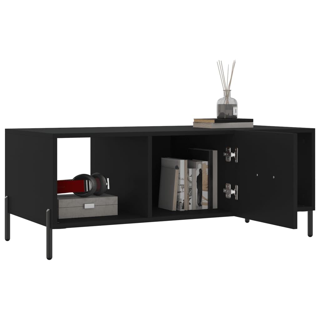 Stolik kawowy czarny 102 x 50 x 40 cm z materiału drewnopochodnego z 3 półkami i wytrzymałym blatem z żelaznymi nogami