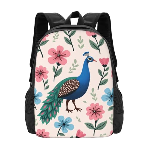 Daypack With Adjustable Straps Peacock Lightweight, Large Capacity Backpack For Adult 17 Inch
