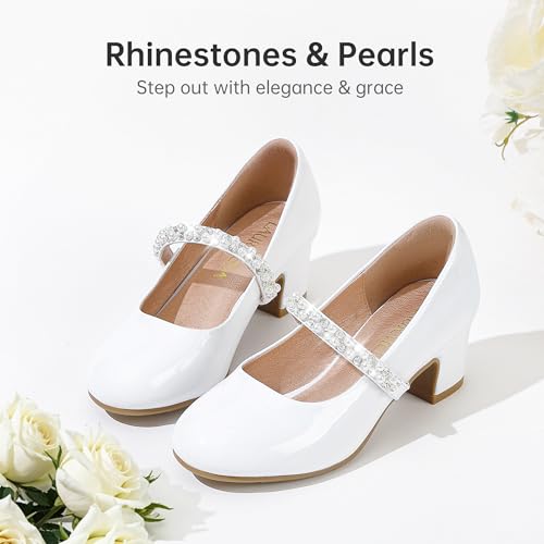 Flower Girl Shoes Kids High Heels Mary Jane Flats Cute Pearl Rhinestones Girls Dress Pumps Shoes for Church Wedding Party Little Big Kids4