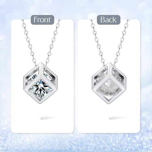 Moissanite Necklace for Women, 1 Carat Cube Pendant with 925 Sterling Silver Chain for Wife, Mother Jewelry Gifts2