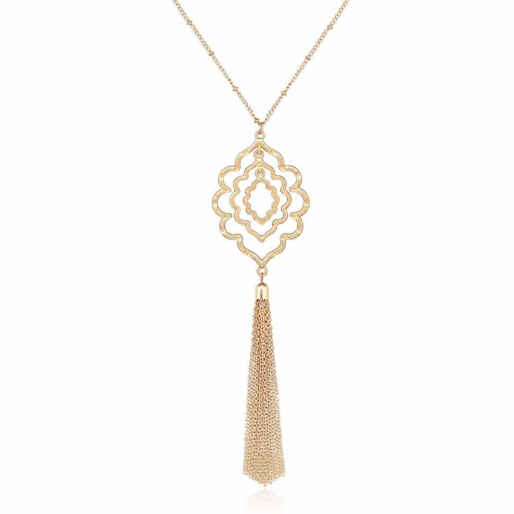 Womens Long Chain Floral Pattern Pendant Necklace With Tassels, long chain necklaces with tassels, long necklace, Long Delicate Charm, elegant chains for women formal(Gold) (B09J8CB7S9) Amazon Price History, Amazon Price Tracker