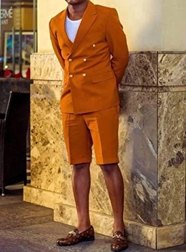 Men's Double Breasted Buttons Daily Leisure Tuxedo 2 Pieces Short Pants for Summer Peak Lapel Suit2