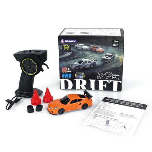Image of US in Stock, 1 /43 Scale RC Drift Race Vehicle Gyro 4WD R34 Mini Racing Car Ready to Go Mini Remote Control Car High Speed Model for Collection Hobby Gift Boys(Orange)