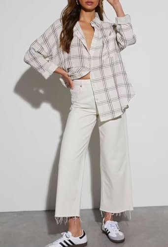 Image of Lacozy Womens Buffalo Plaid Flannel Shirt Long Sleeve Collar Button Down Blouses Tops