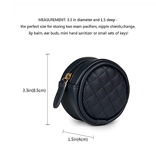 Image of Pacifier Case Bag - Leather Pacifier Holder with Clip for Diaper Bag Stroller Purse Charm, Holds 2 Pacifiers Outdoor Travel (Dark Blue)