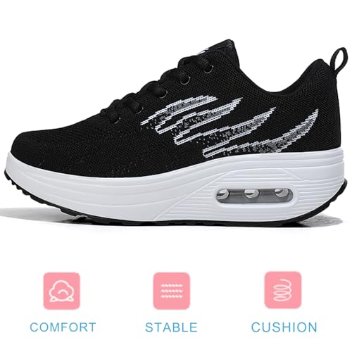 Image of RUIDENG Platform Sneakers for Women Air Cushion | Walking Shoes Women Comfortable All Day | Thick Rocker Bottom