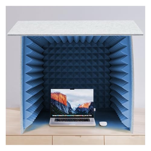 Cabina de grabación portátil, cubierta abatible de escritorio con aislamiento acústico, esponja absorbente de alta densidad, escudo vocal para estudio musical, dormitorio y podcasting, azul, 23.6 pulgadas miniatura 1