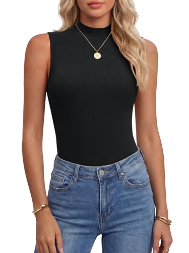 Anrabess Mock Neck Tank Tops For Women Ribbed Knit Sleeveless Top Slim Fit 2026 Summer Casual Basic Layer Shirts Black Medium