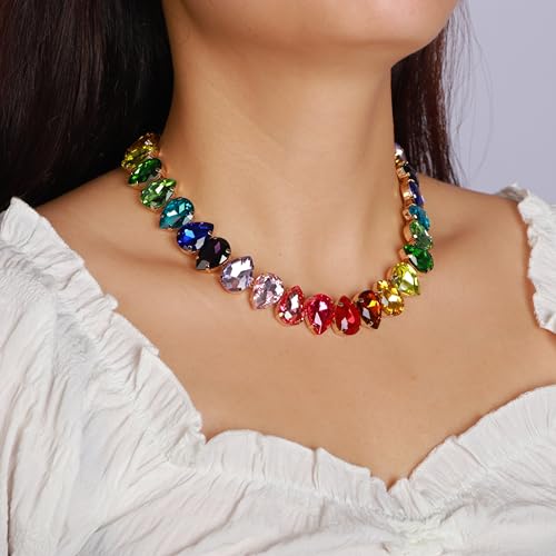 YERTTER Sparkle Colorful Full Rhinestone Choker Oval Crystal Chain Collar Stunning Boho Crystal Statement Clavicle Choker Necklace for Wedding Women Girls3
