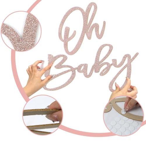 Image of Oh Baby Sign for Baby Shower Backdrop - Glitter Felt Oh Baby Sign Party Banner Boy Girl Baby Shower Decorations Gender Reveal 1st Birthday Party Photography Background - Rose Gold