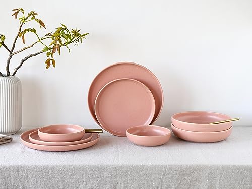 CreaTable, 10069, Serie Uno Rusty Rose, 8-teiliges Geschirrset, Teller Set aus Steinzeug, spülmaschinen- und mikrowellengeeignet, Made in Portugal