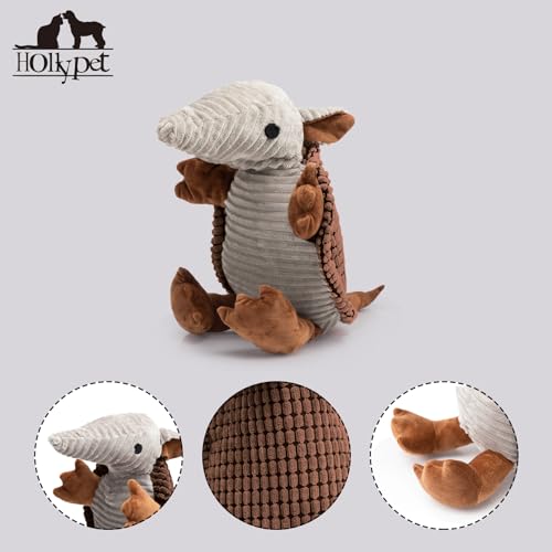 Image of Hollypet Plush Dog Squeaky Toy Stuffed Armadillo Animal Pet Puppy Chew Toys with Clean Teeth for Small Medium Large All Breed Sizes Dogs, Brown, 14 in
