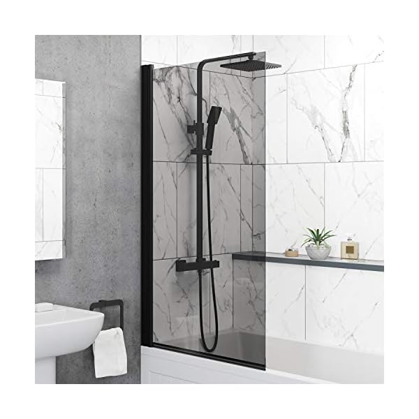 Luxura Over Bath Shower Screen Door 800mm Frameless Black Square 6mm Safety Glass Panel