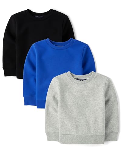 The Childrens Place Baby-Boys and Toddler Pullover Crew Neck Sweatshirt Black/Blue/Grey 3-Pack 4 Years