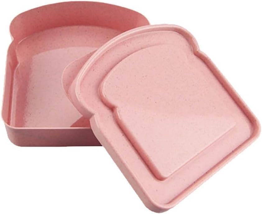 Pink Sandwich Containers, Toast Shape Sandwich Box Food Storage Case Plastic Sandwich Keeper Bread Container for Family or Kitchen Food Storage (5.12 * 4.84 * 1.46in)