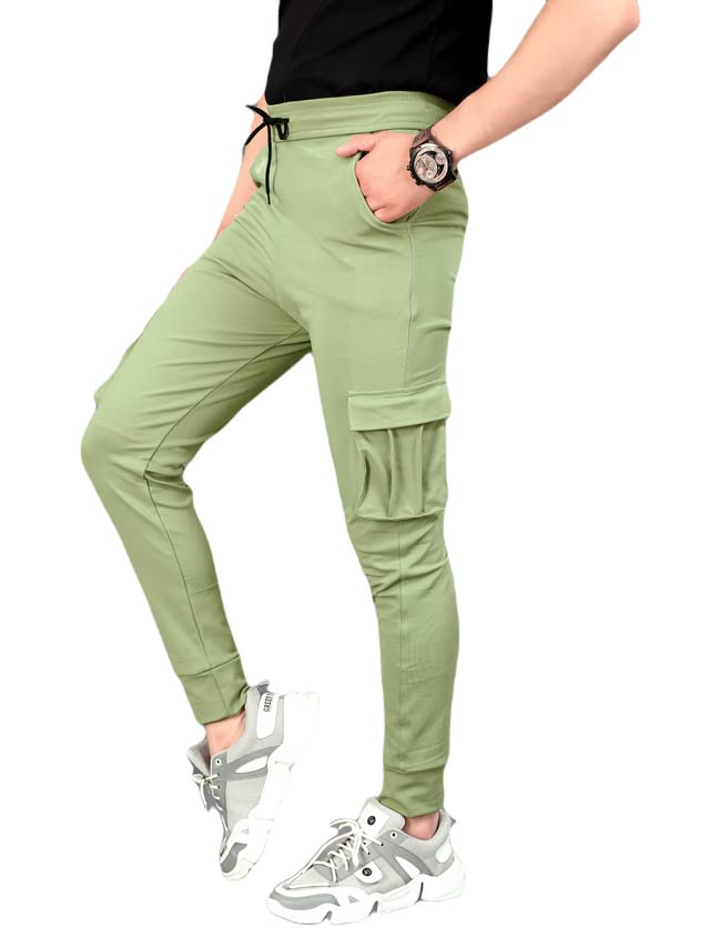 Henzila Men's Regular Fit Cotton Track Pants with Pant Design Pockets - Men's Lower, Pajama, Running Track Pant Color:-Green Size:-MNO:-1010