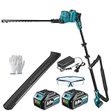 Yofidra Akku Teleskop Heckenschere, Elektrische Heckenschere mit 40cm Stahlmesser, 2×3.0Ah Akku, 2,4 m Teleskopstange, 180°drehbarem Schneidkopf, kabellose Strauchschere für Heckenpflege