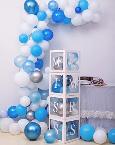 Image of Fonder Mols 4pcs White Transparent Balloon Boxes with Letters MISS TO MRS for Wedding Bridal Shower Engagement Cake Smash Backdrop(No Balloons)
