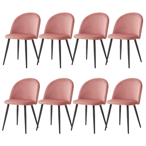 TTATC Sillas de Comedor Terciopelo Pack 8, Modernas Sillas de Cocina con Patas de Metal para Sala, Cocina y Comedor (Rosa)
