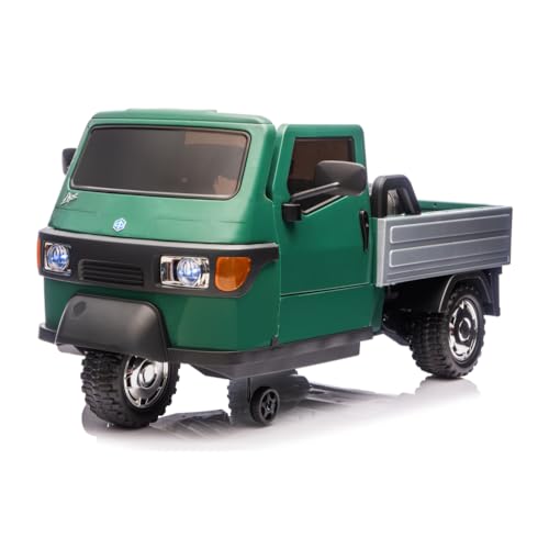 Triciclo Elettrico Piaggio Ape Car Per Bambini Lettore Mp3 USB Luci LED Suoni Radiocomando (Verde)