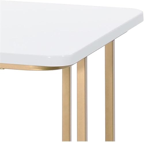 Miniatura 7 de Acme Estie - Escritorio de madera con base de trineo de metal, color blanco y dorado