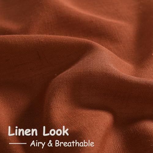 Image of Rust Semi Sheer Linen Curtains 90 inch Length for Living Room Back Tab Rod Pocket Modern Farmhouse Coastal Decor Off Rust Cotton Textured Gauze Curtains 90 inches long for Dining Room Office