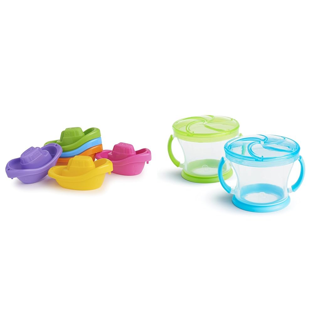 Munchkin(r) 6 Piece Little Boat Train Baby Bath Toy and 2 Pack Snack Catcher(r) Toddler Snack Cups