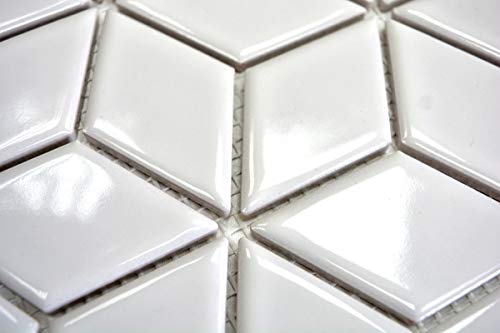 MOS13OV-0101_f - Azulejos de cerámica en 3D, color blanco brillante, 10 unidades