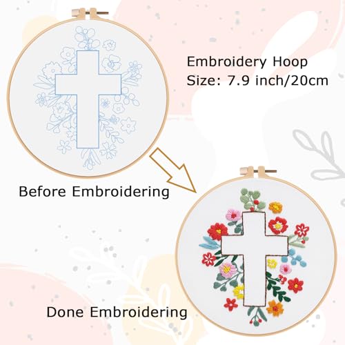 Image of Louise Maelys Cross Embroidery Kit for Beginner(Easter Jesus) | Cross Embroidery Starter Kit With Stamped Fabric, Hoop, Threads, Needles And Instructions For Adults,Easy Needlepoint,Gifts