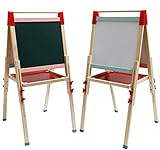 Kids Wooden Art Easel Double-Sided Whiteboard & Chalkboard,Height Adjustable with Paper Roller