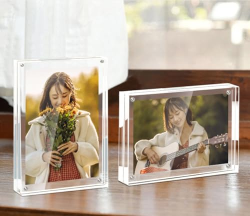 アクリルフォトフレーム L判 写真立て マグネット式 縦横兼用 クリア 透明感で魅せる 両面使用可能 展示フォトスタンド 写真 ケース バースデー 誕生日 お祝い 特別な日 記念日 プレゼント ギフト インテリア 卓上 ディスプレイ おしゃれ (1個セット, L判：89*127（mｍ）)