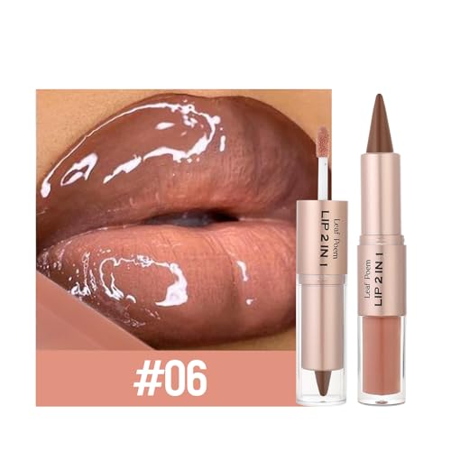 Image of BAISEN DIARY 3 Pcs Double-Ended Matte Lip Liner & Lip Gloss Duo, Caramel Brown Nude, Peach Nude, Mauve Rose Ombre Lip Combo Pencil, Lip Liner and Lipstick Gloss Set for Defined & Fuller Looking Lips