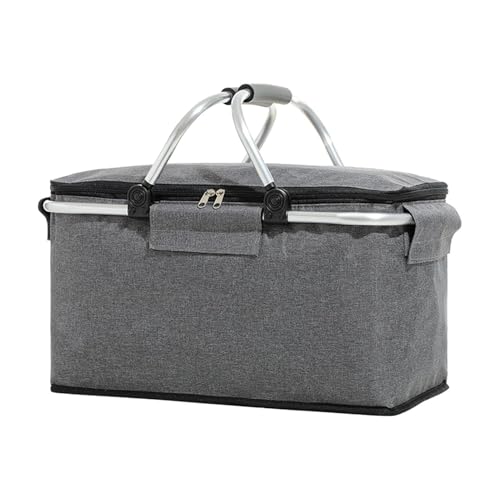 Bolsa de picnic isotérmica grande para almuerzo, bolsa de transporte impermeable | Bolsa isotérmica estilo cesta con tapa y asa para barbacoa, camping, playa, compras, viajes, almacenamiento