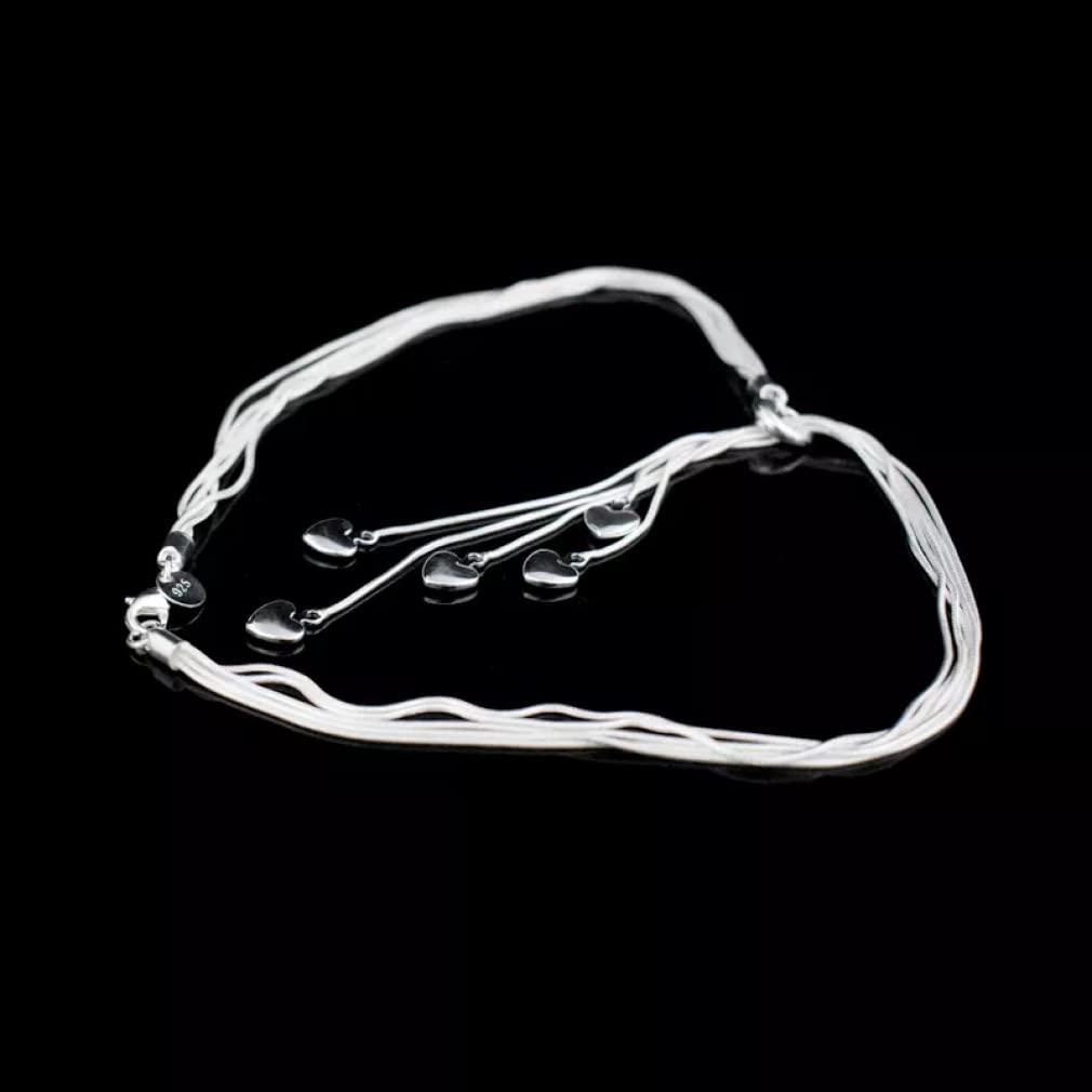 Collar con Colgante de corazón de Borla Larga de Plata de Ley 925, Collares de Gota Maxi de Cinco Pisos para Mujer, Regalo de joyería