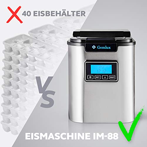 Gemlux Eiswürfelmaschine Edelstahl, Tragbar Eismaschine für Zuhause und Bar, 2.2L, 12kg/24h, 3 Eiswürfel Großen, Leise… – Bild 8