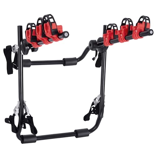 HOMCOM Portabicicletas Trasero Portón Plegable con Correas hasta 3 Bicis Carga 40kg 68x52x60cm Acero y Aluminio