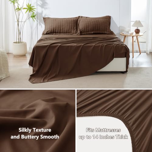 Image of HIMEET Full Size Comforter Sets - 7 Pieces Seersucker Bed in a Bag, Boho Bedding Sets for Bedroom Decor, All Season Home Essential Bed Set with Comforter, Sheets, Pillowcases & Shams, Brown