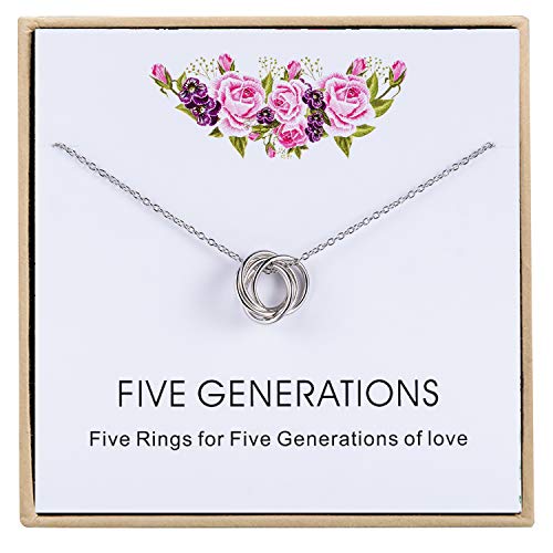 Five Generations Necklace - Sterling Silver Necklace Gift for Grandmother, Mom, Daughter, Great Grandma