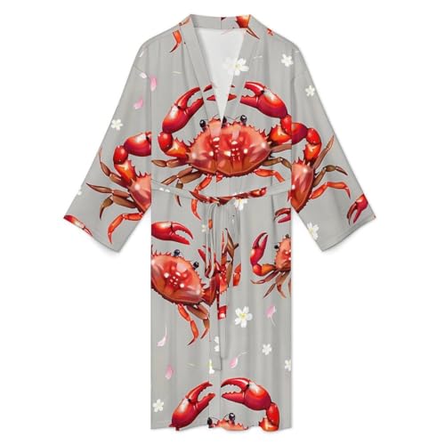 Seafood Marine Crabs Cherry Flowers Men's Robes Long Sleeve V Neck Bath Robe Printed Bathrobes Cozy Soft Sleepwear3