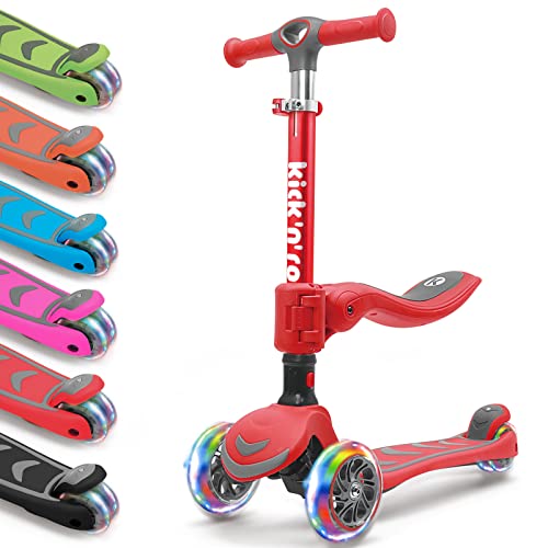 Kicknroll Patinete de 3 Ruedas Luminoso para Niños con Asiento, 4 de Altura Ajustable y Patinete Plegable, Cubierta Extra Ancha, Scooer para Niños Niñas de 2 a 12 Años Soporte de 50 kg