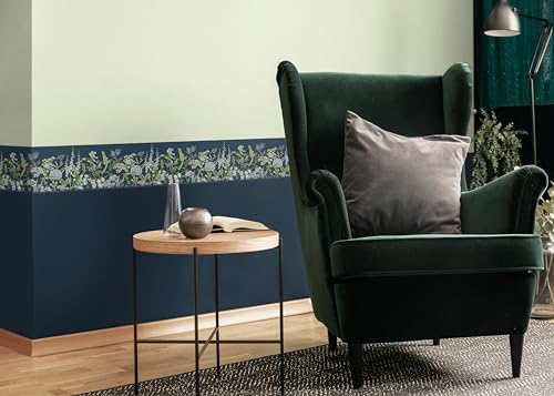 AG Design Selbstklebende Bordüre Wickenblüten auf Preußisch Blau, AWB 8526 | Wasserfest Dekoration für Wände, Möbel, Tapeten, Wandverkleidungen und Türen, Folie | Breite 500 cm x Höhe 13.8 cm