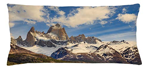 Lunarable Landscape Throw Pillow Cushion Cover, Frozen Rocky Mountains and Fluffy Clouds States Destination Journey Photography, Decorative Rectangle Accent Pillow Case, 36