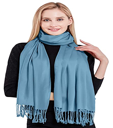 CJ Apparel Denim Blue Solid Color Tassels Design Nepalese Shawl Scarf Wrap Stole Throw Head Wrap Pashmina Hand Made in Nepal New4